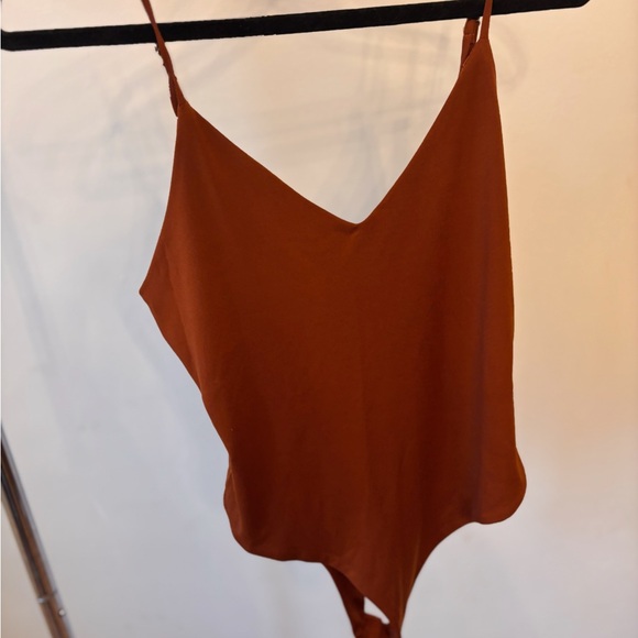 Women's V-Neck Rust Brown Bodysuit - Sleeveless Strappy Style - Picture 6 of 6